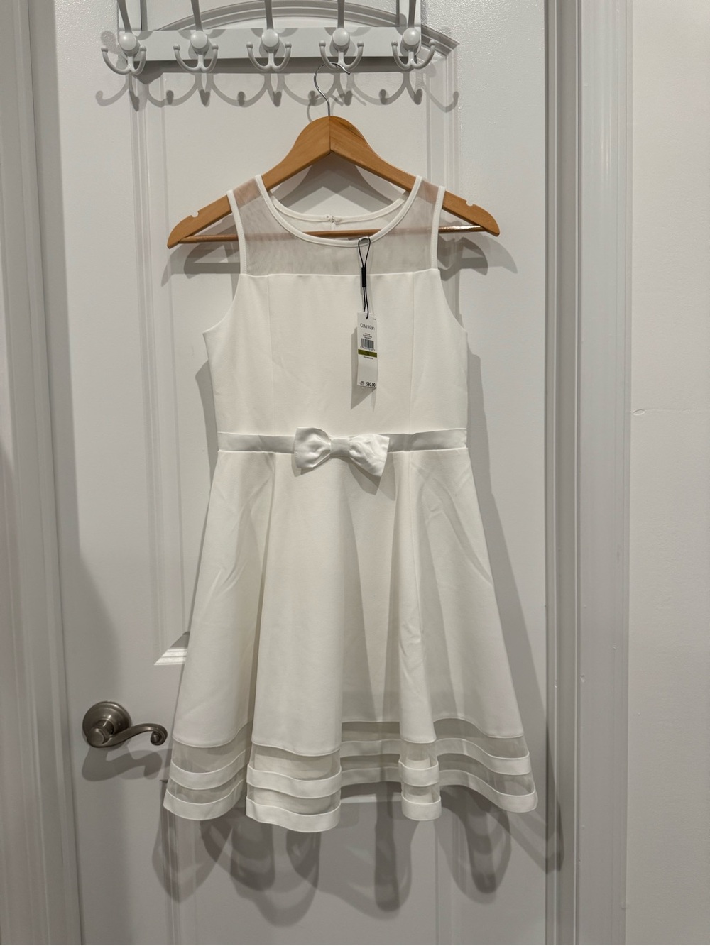 Calvin Klein White Sleeveless Dress with Bow